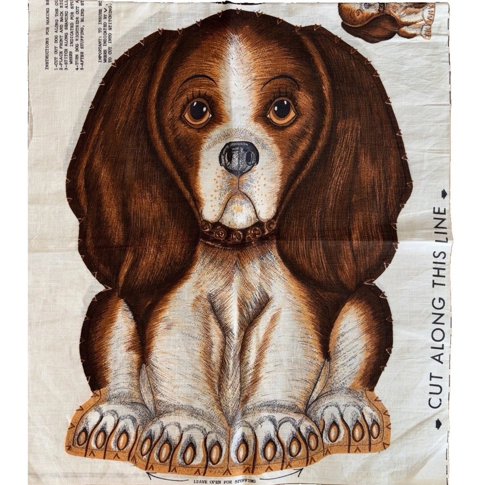 Beagle Hound Dog Cotton Fabric Panel Cut And Sew Pillow Unsewn Vintage 70s NOS